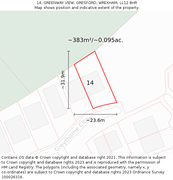 14, GREENWAY VIEW, GRESFORD, WREXHAM, LL12 8HR: Plot and title map