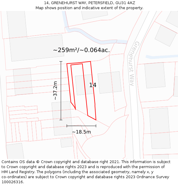 14, GRENEHURST WAY, PETERSFIELD, GU31 4AZ: Plot and title map