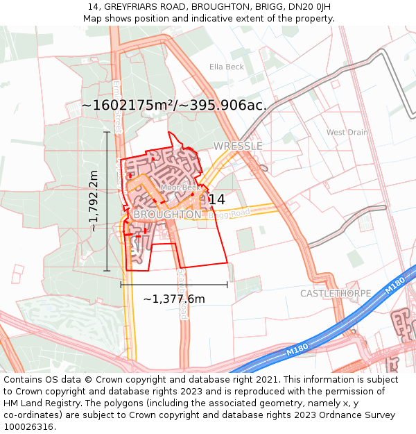 14, GREYFRIARS ROAD, BROUGHTON, BRIGG, DN20 0JH: Plot and title map