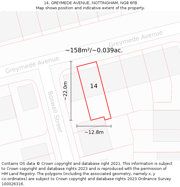 14, GREYMEDE AVENUE, NOTTINGHAM, NG8 6FB: Plot and title map