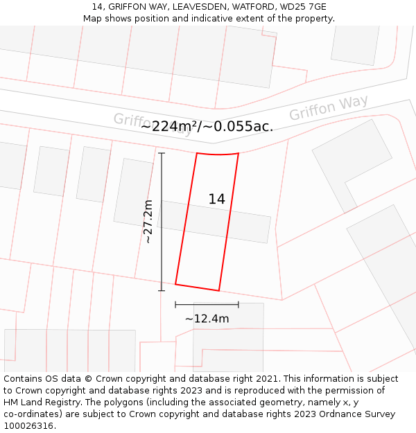 14, GRIFFON WAY, LEAVESDEN, WATFORD, WD25 7GE: Plot and title map