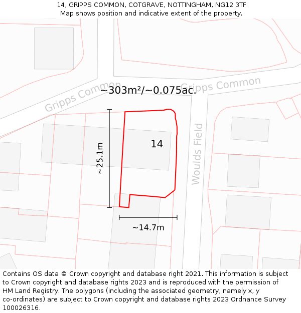 14, GRIPPS COMMON, COTGRAVE, NOTTINGHAM, NG12 3TF: Plot and title map