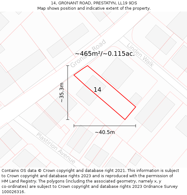 14, GRONANT ROAD, PRESTATYN, LL19 9DS: Plot and title map