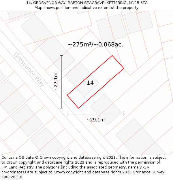 14, GROSVENOR WAY, BARTON SEAGRAVE, KETTERING, NN15 6TG: Plot and title map
