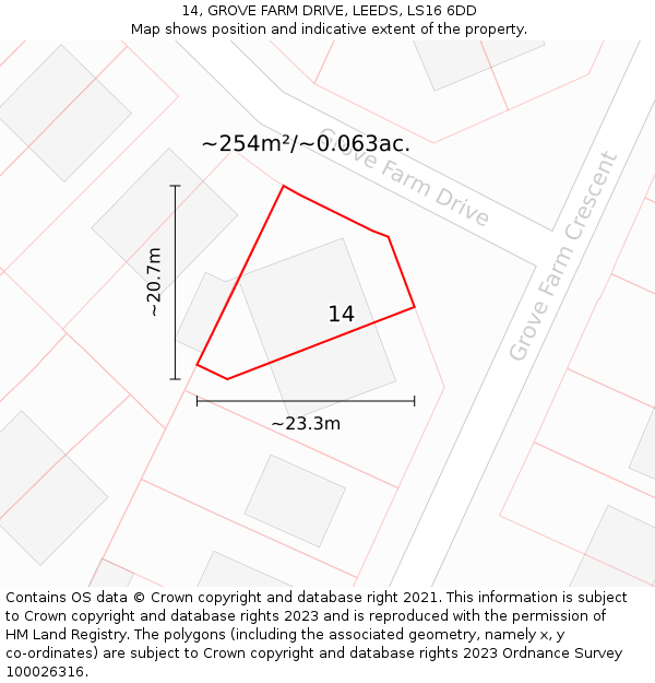 14, GROVE FARM DRIVE, LEEDS, LS16 6DD: Plot and title map