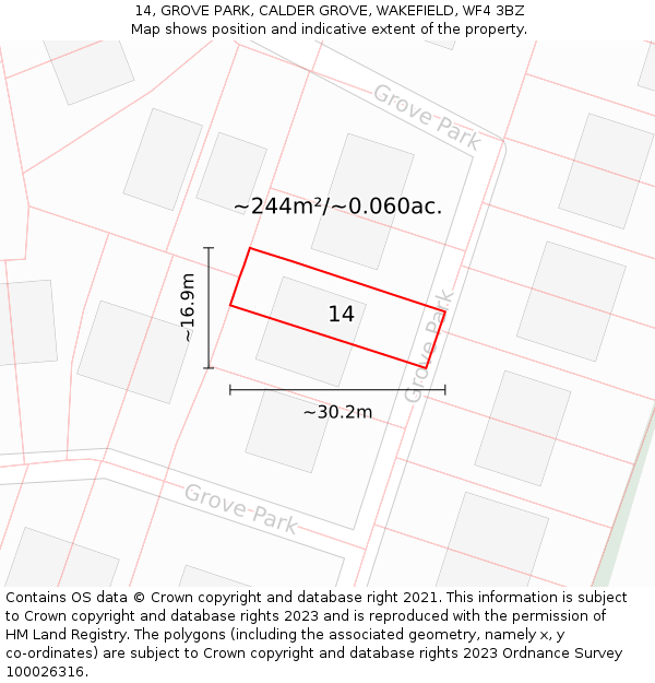 14, GROVE PARK, CALDER GROVE, WAKEFIELD, WF4 3BZ: Plot and title map