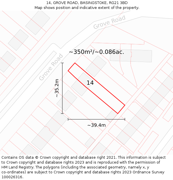 14, GROVE ROAD, BASINGSTOKE, RG21 3BD: Plot and title map