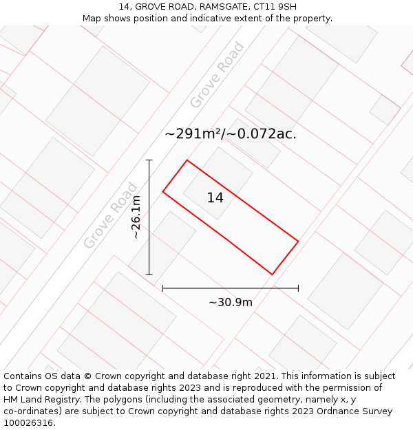 14, GROVE ROAD, RAMSGATE, CT11 9SH: Plot and title map