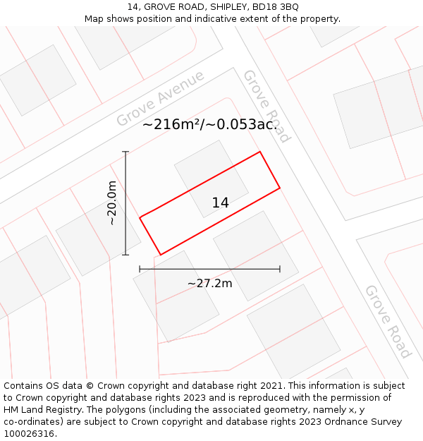14, GROVE ROAD, SHIPLEY, BD18 3BQ: Plot and title map