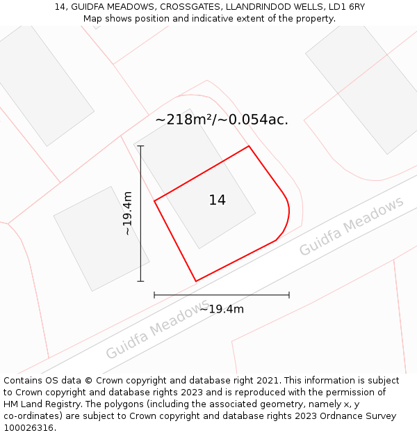 14, GUIDFA MEADOWS, CROSSGATES, LLANDRINDOD WELLS, LD1 6RY: Plot and title map