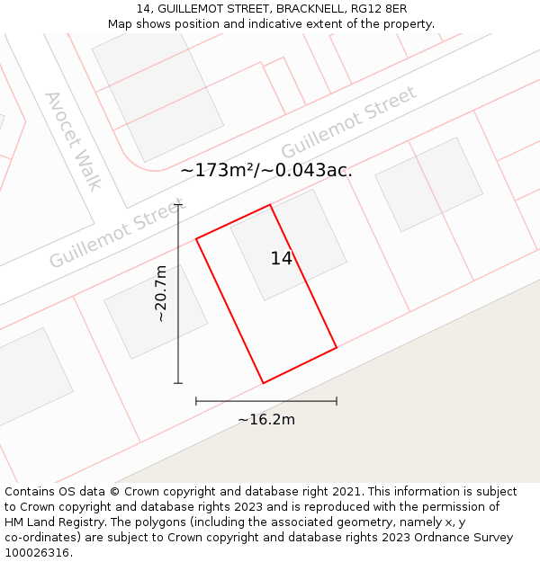 14, GUILLEMOT STREET, BRACKNELL, RG12 8ER: Plot and title map