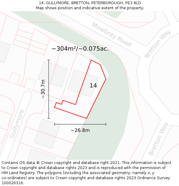 14, GULLYMORE, BRETTON, PETERBOROUGH, PE3 8LD: Plot and title map