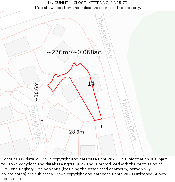 14, GUNNELL CLOSE, KETTERING, NN15 7DJ: Plot and title map