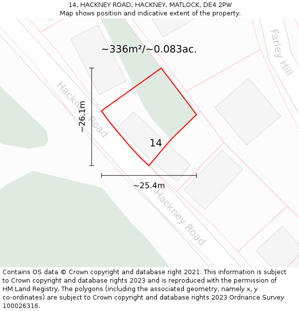 14, HACKNEY ROAD, HACKNEY, MATLOCK, DE4 2PW: Plot and title map