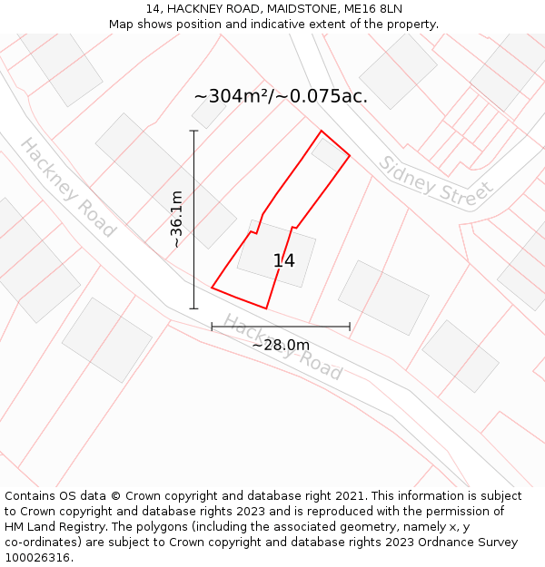 14, HACKNEY ROAD, MAIDSTONE, ME16 8LN: Plot and title map