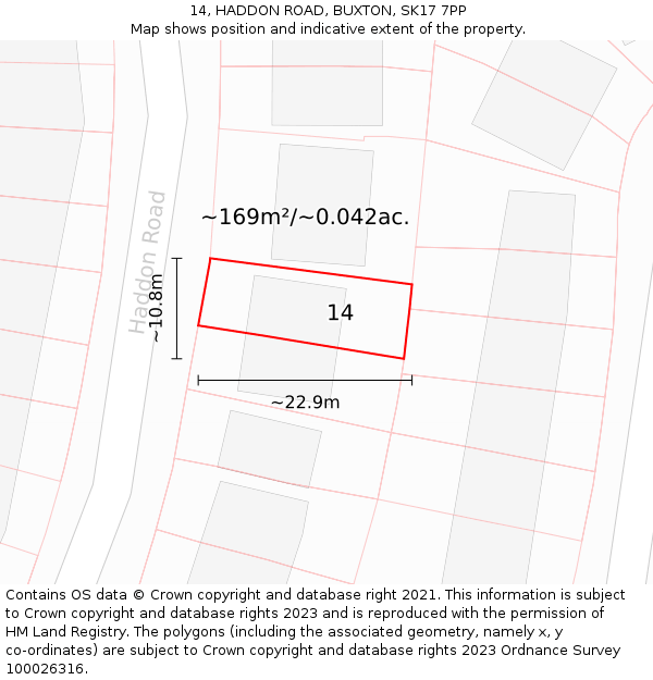 14, HADDON ROAD, BUXTON, SK17 7PP: Plot and title map