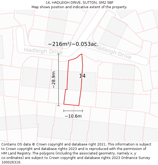 14, HADLEIGH DRIVE, SUTTON, SM2 5BF: Plot and title map