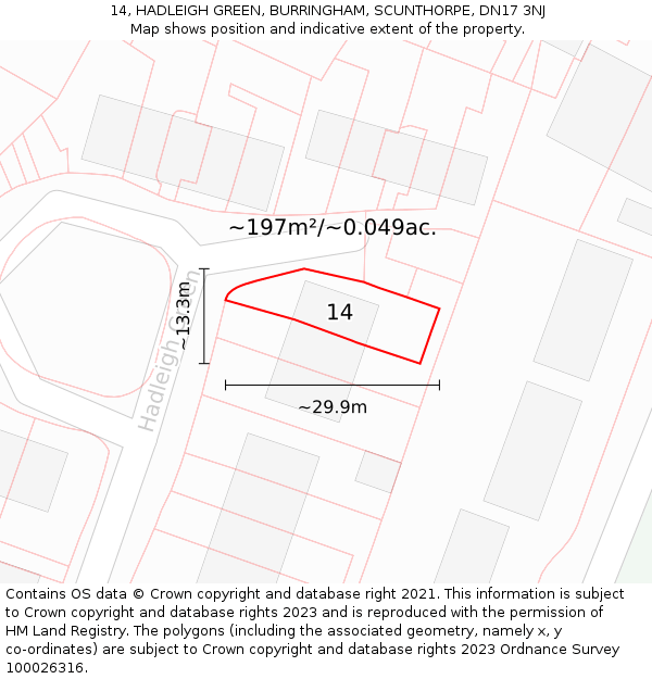 14, HADLEIGH GREEN, BURRINGHAM, SCUNTHORPE, DN17 3NJ: Plot and title map