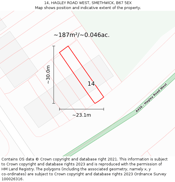 14, HAGLEY ROAD WEST, SMETHWICK, B67 5EX: Plot and title map