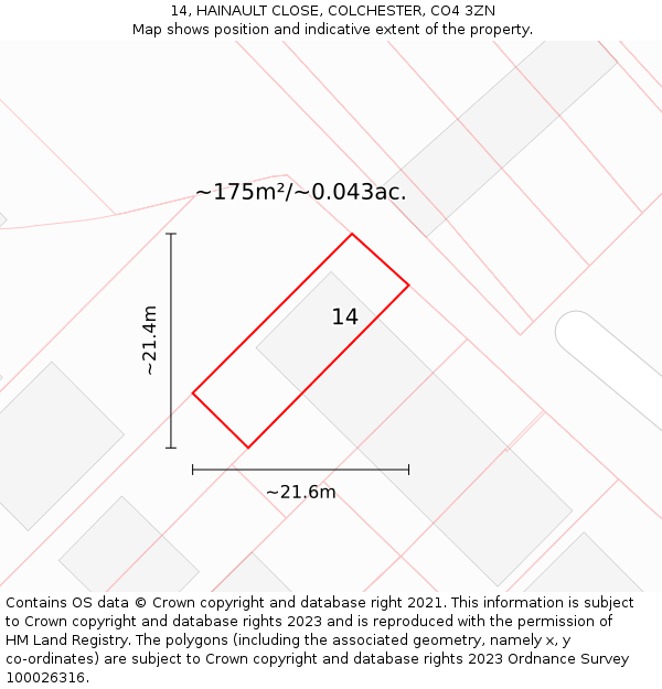 14, HAINAULT CLOSE, COLCHESTER, CO4 3ZN: Plot and title map