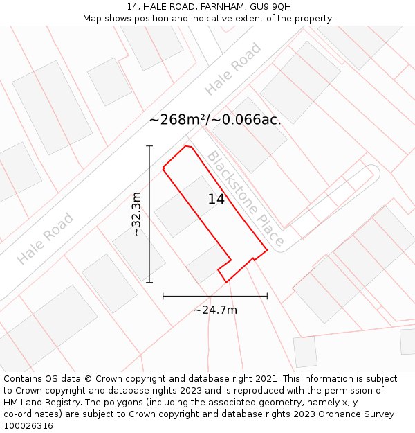 14, HALE ROAD, FARNHAM, GU9 9QH: Plot and title map