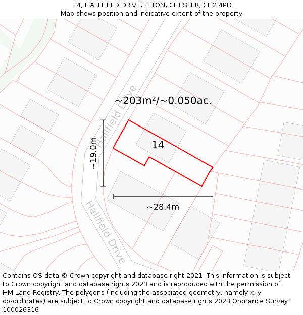 14, HALLFIELD DRIVE, ELTON, CHESTER, CH2 4PD: Plot and title map