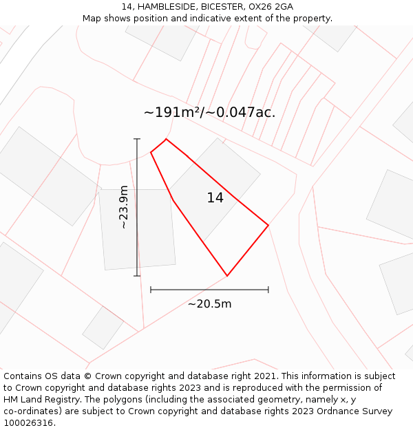 14, HAMBLESIDE, BICESTER, OX26 2GA: Plot and title map
