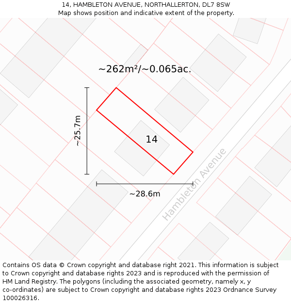 14, HAMBLETON AVENUE, NORTHALLERTON, DL7 8SW: Plot and title map