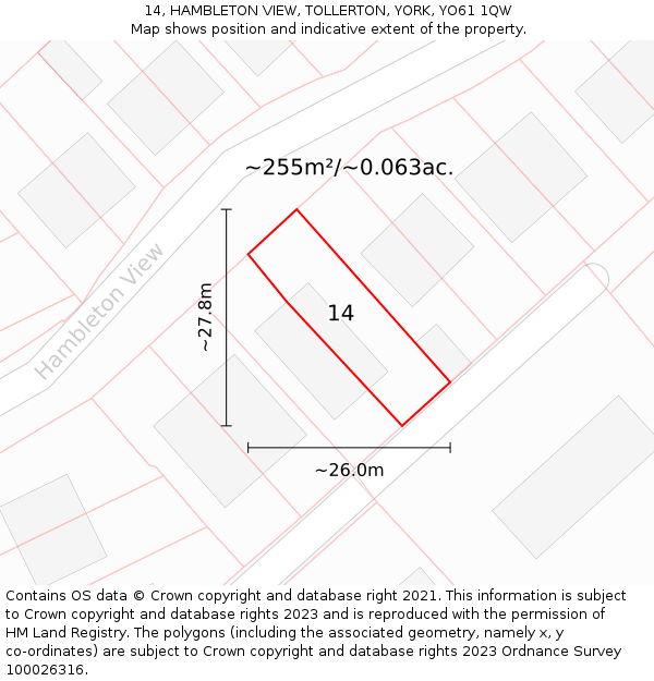 14, HAMBLETON VIEW, TOLLERTON, YORK, YO61 1QW: Plot and title map