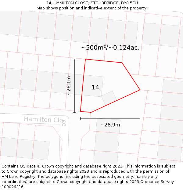 14, HAMILTON CLOSE, STOURBRIDGE, DY8 5EU: Plot and title map