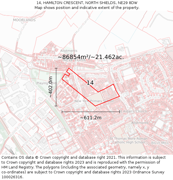 14, HAMILTON CRESCENT, NORTH SHIELDS, NE29 8DW: Plot and title map
