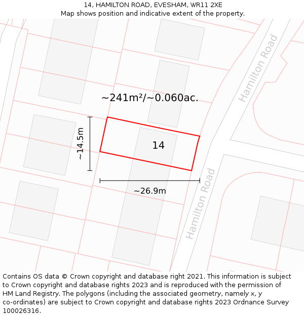 14, HAMILTON ROAD, EVESHAM, WR11 2XE: Plot and title map