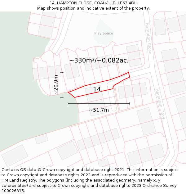 14, HAMPTON CLOSE, COALVILLE, LE67 4DH: Plot and title map