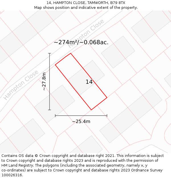 14, HAMPTON CLOSE, TAMWORTH, B79 8TX: Plot and title map