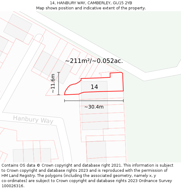 14, HANBURY WAY, CAMBERLEY, GU15 2YB: Plot and title map