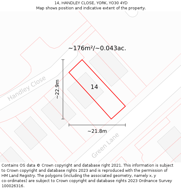 14, HANDLEY CLOSE, YORK, YO30 4YD: Plot and title map