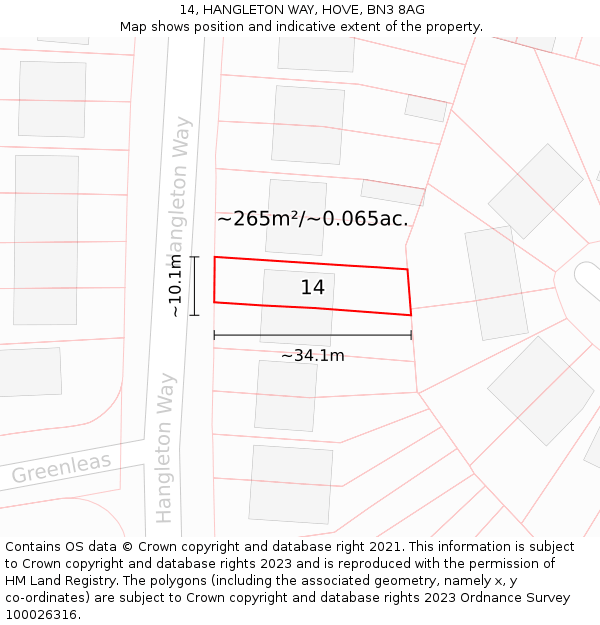 14, HANGLETON WAY, HOVE, BN3 8AG: Plot and title map