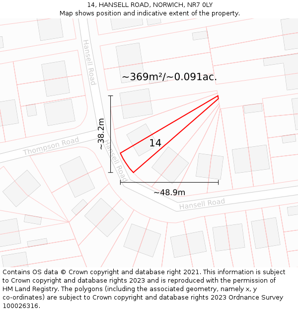 14, HANSELL ROAD, NORWICH, NR7 0LY: Plot and title map