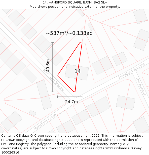 14, HANSFORD SQUARE, BATH, BA2 5LH: Plot and title map