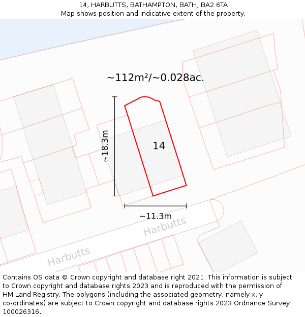 14, HARBUTTS, BATHAMPTON, BATH, BA2 6TA: Plot and title map