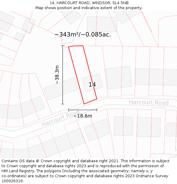 14, HARCOURT ROAD, WINDSOR, SL4 5NB: Plot and title map
