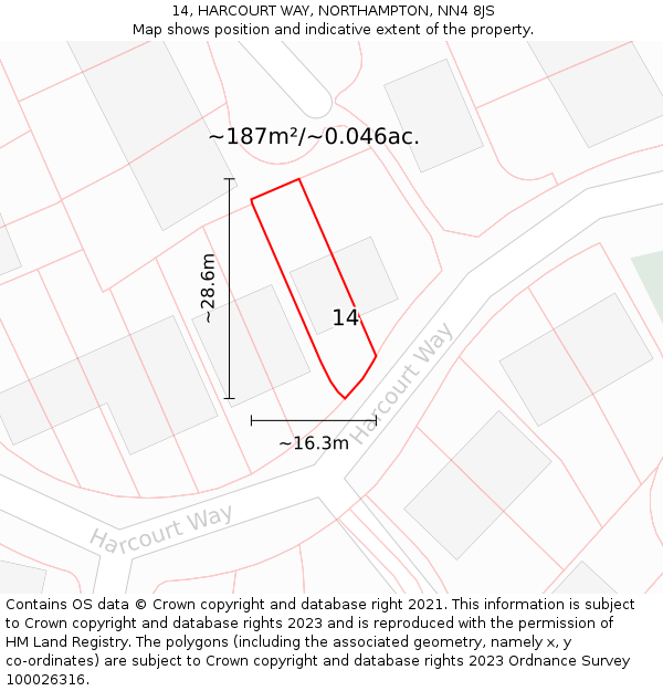 14, HARCOURT WAY, NORTHAMPTON, NN4 8JS: Plot and title map