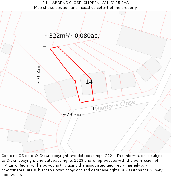 14, HARDENS CLOSE, CHIPPENHAM, SN15 3AA: Plot and title map