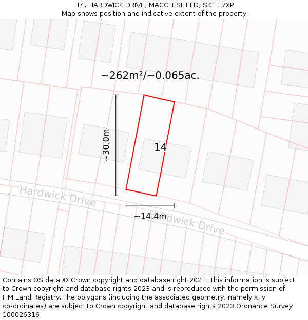 14, HARDWICK DRIVE, MACCLESFIELD, SK11 7XP: Plot and title map