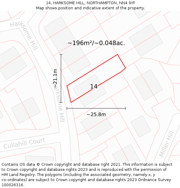 14, HARKSOME HILL, NORTHAMPTON, NN4 9YF: Plot and title map