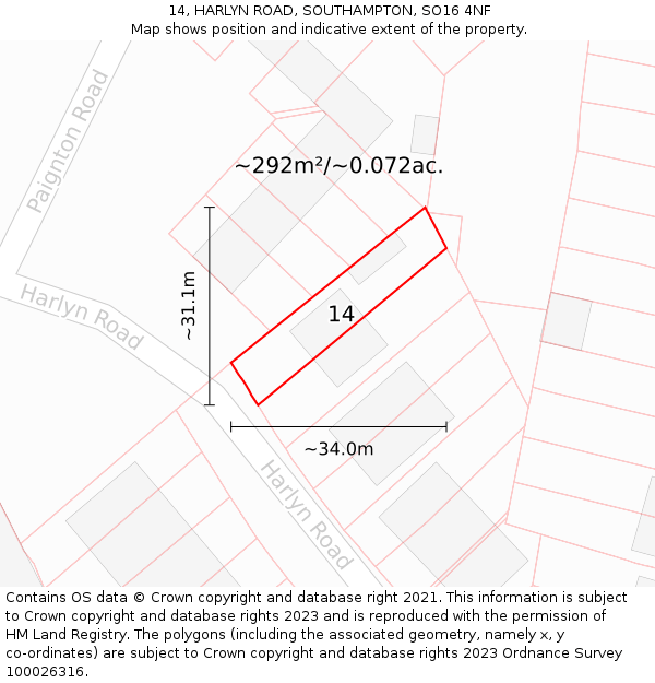 14, HARLYN ROAD, SOUTHAMPTON, SO16 4NF: Plot and title map