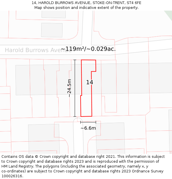 14, HAROLD BURROWS AVENUE, STOKE-ON-TRENT, ST4 6FE: Plot and title map