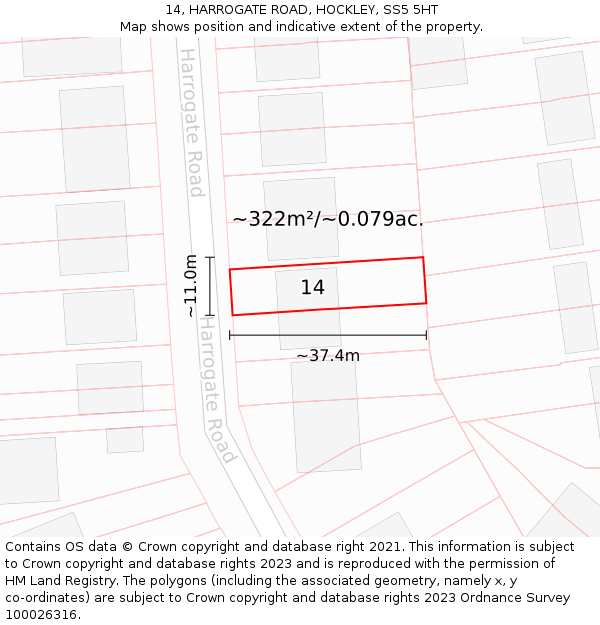 14, HARROGATE ROAD, HOCKLEY, SS5 5HT: Plot and title map