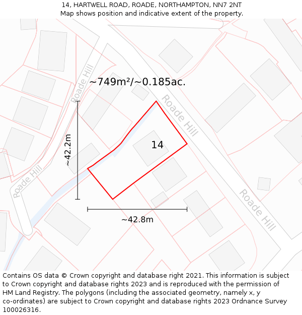 14, HARTWELL ROAD, ROADE, NORTHAMPTON, NN7 2NT: Plot and title map