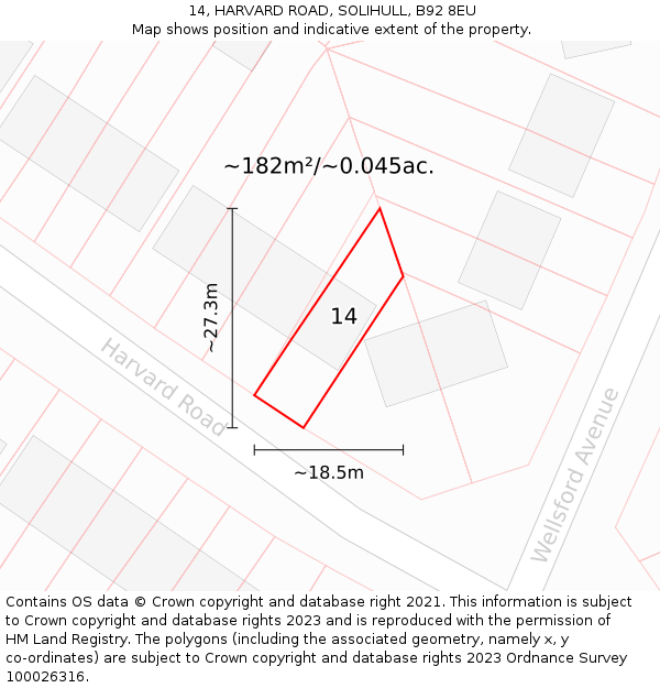 14, HARVARD ROAD, SOLIHULL, B92 8EU: Plot and title map